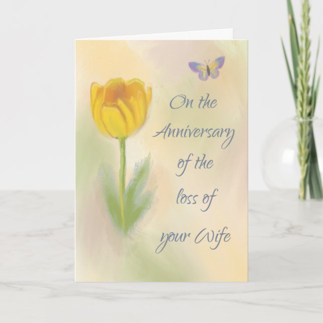 Anniversary of Loss of Wife Watercolor Flower Card (Front)