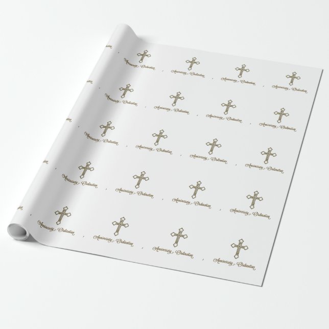 Anniversary of Ordination, Cross on Starburst Wrapping Paper (Unrolled)