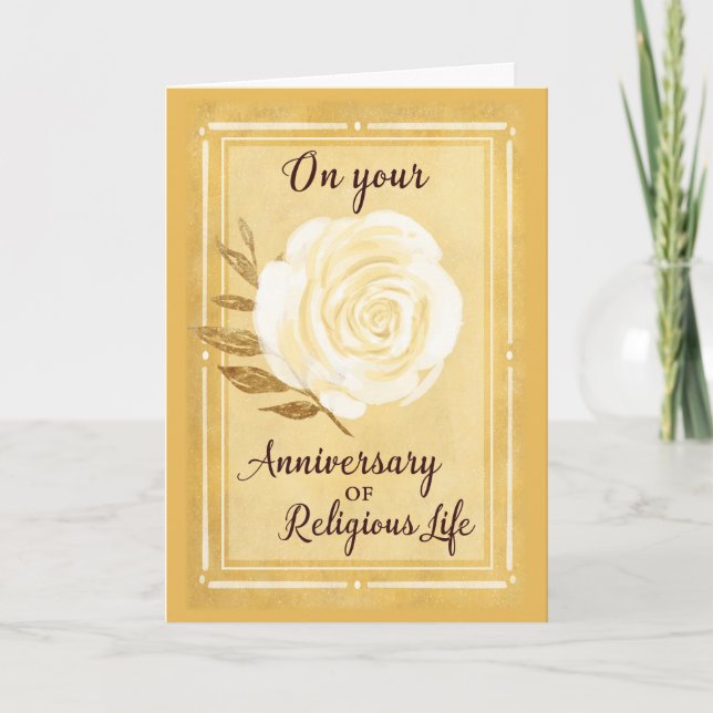 Anniversary of Religious Life, Nun White Rose Card (Front)