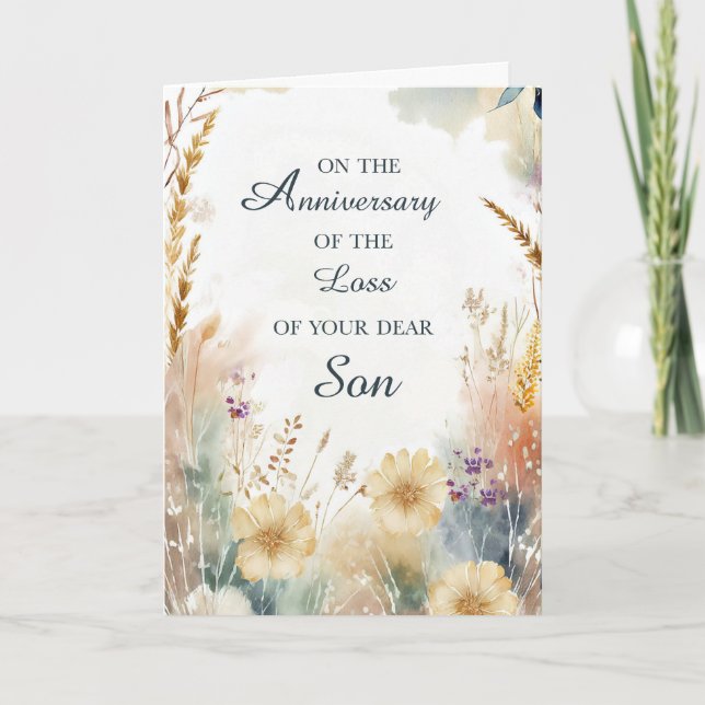 Anniversary of the Loss of Son With Wildflowers Card (Front)
