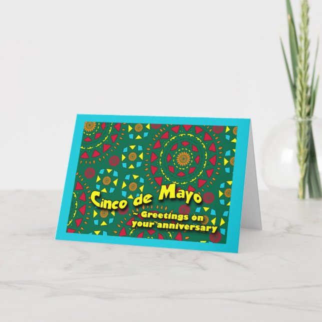 Anniversary on Cinco de Mayo, Colourful Mosaic Card (Front)