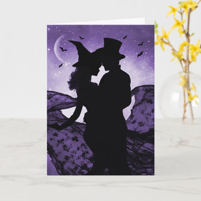 Anniversary on Halloween Cute Wicked Couple Card (Yellow Flower)