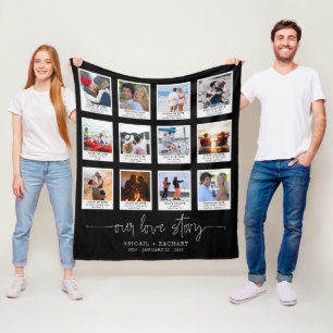 Anniversary OUR LOVE STORY 12 Photo Frame Custom Fleece Blanket