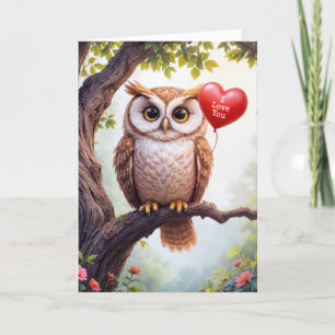 Anniversary Owl With Heart Balloon Card