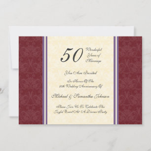 Anniversary Party 50th Burgundy Damask Invitation