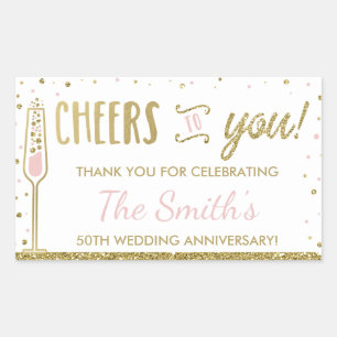 Anniversary Party Bottle Wrapper, Faux Glitter Rectangular Sticker