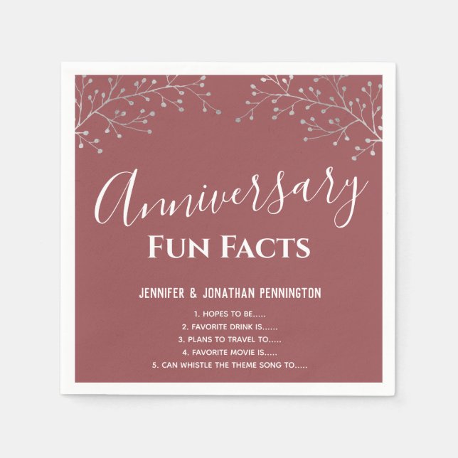 Anniversary Party Floral Fun Facts  Napkins (Front)