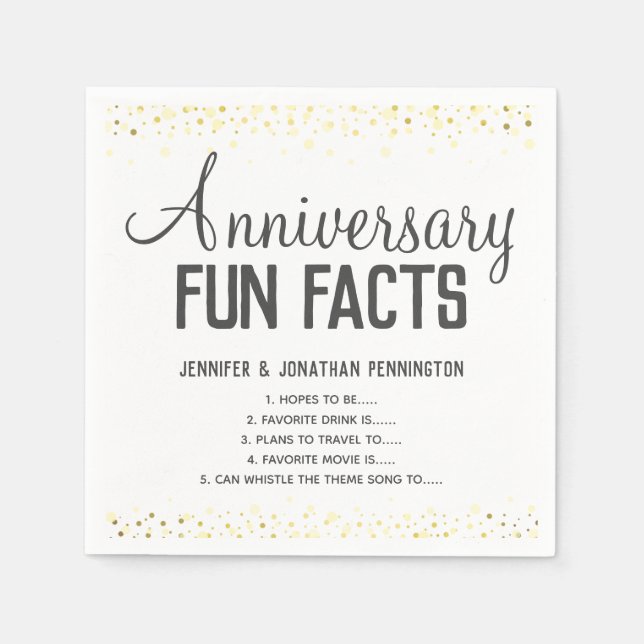 Anniversary Party Fun Facts Unisex Confetti Napkin (Front)