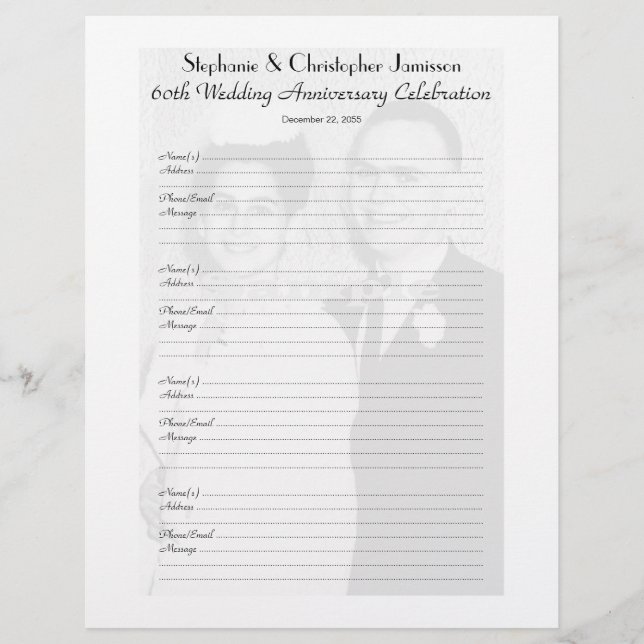 Anniversary Party Guest Book Photo Sign-In Page (Front)