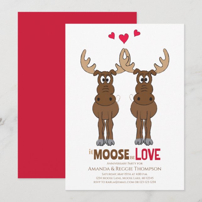 Anniversary Party It Moose be Love Cute Whimsical Invitation (Front/Back)