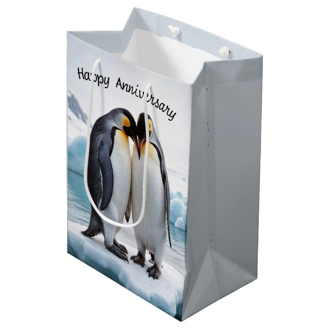 Anniversary Penguins On A Glacier Medium Gift Bag (Front Angled)