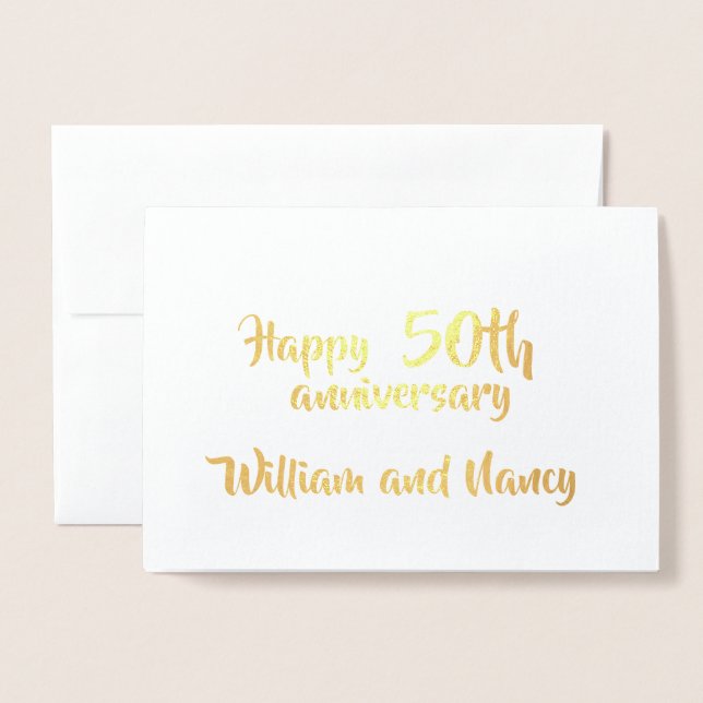 Anniversary Personalised Number Years Wedding Gold Foil Card (Front With Envelope)