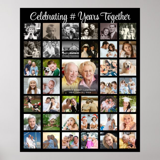 Anniversary Photo Collage 39 Pictures Custom Black Poster (Front)