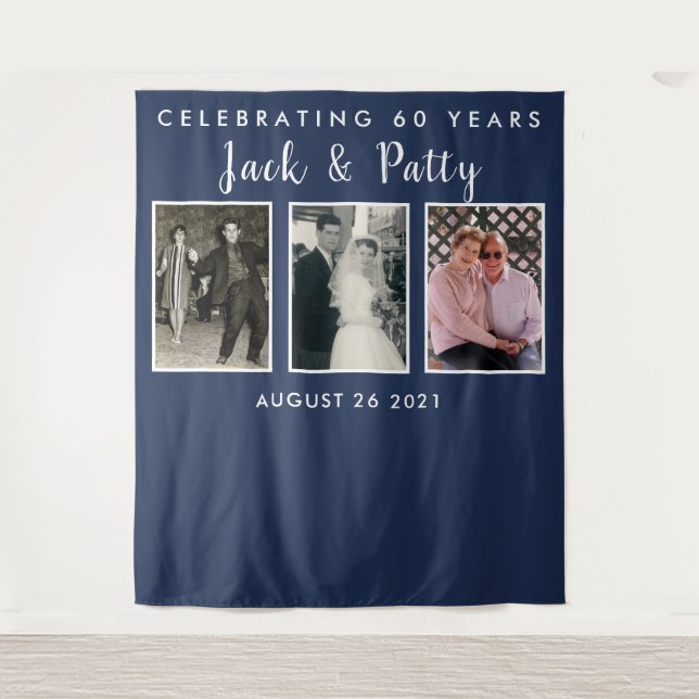 anniversary photo collage backdrop banner tapestry (Front)
