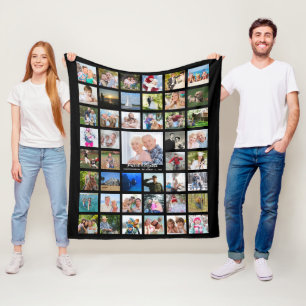 Anniversary Photo Collage Script Name Year - Black Fleece Blanket