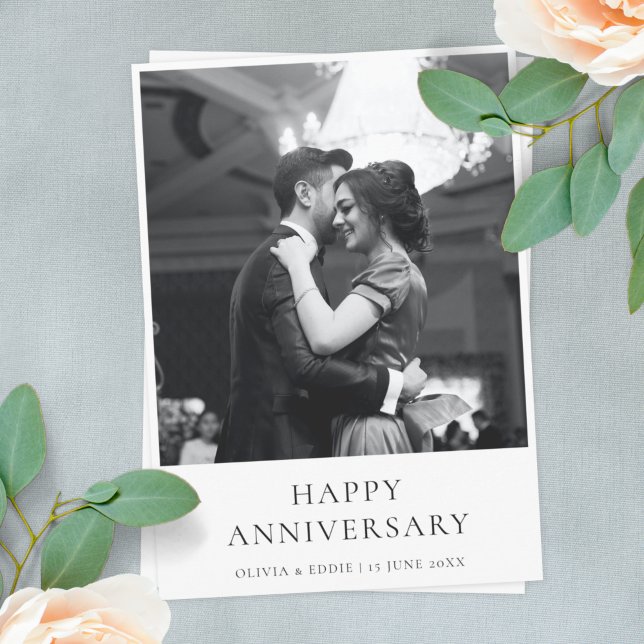 Anniversary Photo | Elegant Modern Minimalist Card (Creator Uploaded)