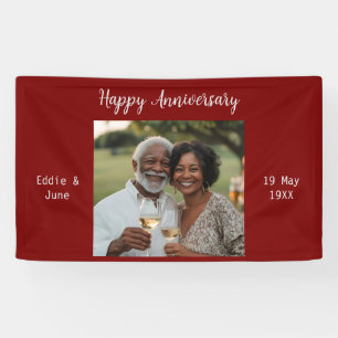 Anniversary Photo Modern Banner Burgundy