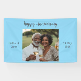 Anniversary Photo Modern Banner Light Blue