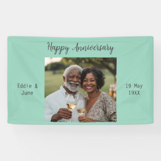 Anniversary Photo Modern Banner Sage Green