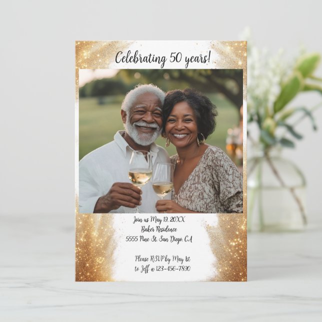 Anniversary Photo Modern Invitation White (Standing Front)
