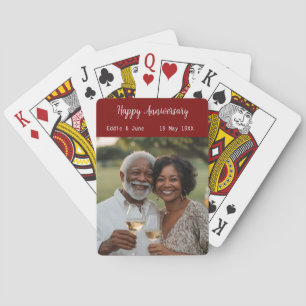 Anniversary Photo Modern Poker Cards Burgundy