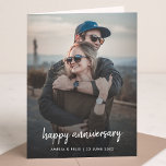 Anniversary Photo | Modern Trendy Stylish Script Card<br><div class="desc">Simple, stylish custom photo Happy Anniversary card with modern minimalist handwritten script typography and a simple black gradient. The photo and text can easily be personalised for a design as unique as your special husband, wife, partner or for a happy couple! The image shown is for illustration purposes only to...</div>