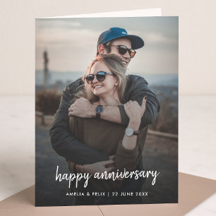 Anniversary Photo   Modern Trendy Stylish Script Card