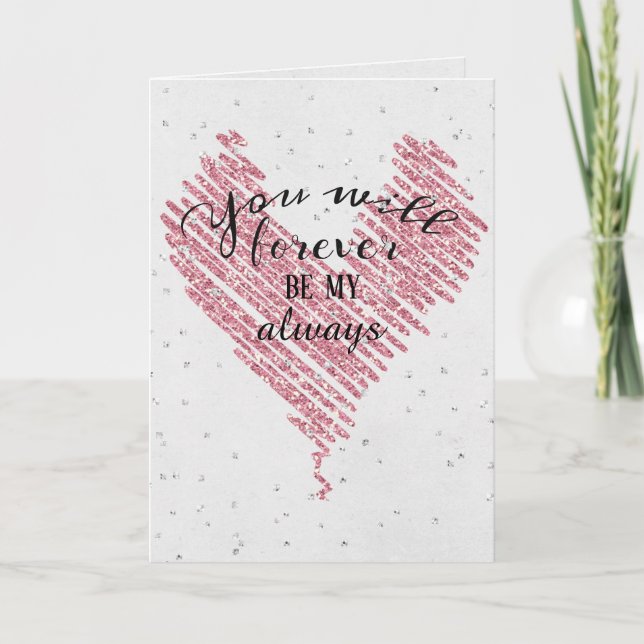 anniversary pink glitter love heart with diamonds card (Front)