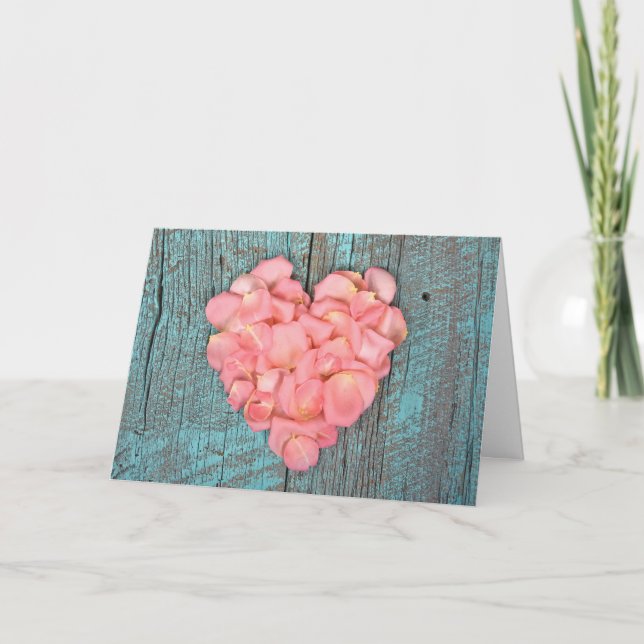 Anniversary Pink Heart Rose Petals Card (Front)