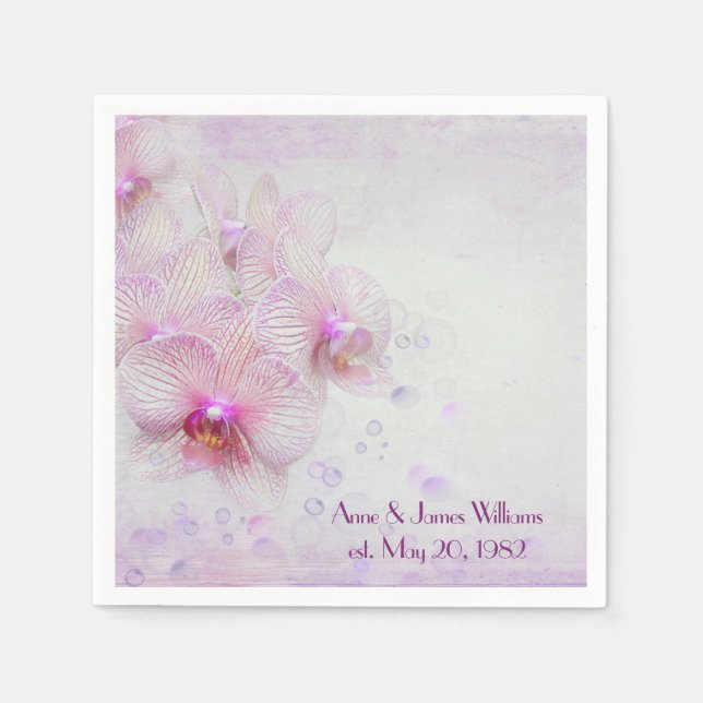 Anniversary pink orchids and bubbles napkin (Front)