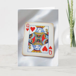 Anniversary Queen of Hearts On White Satin Fabric Card