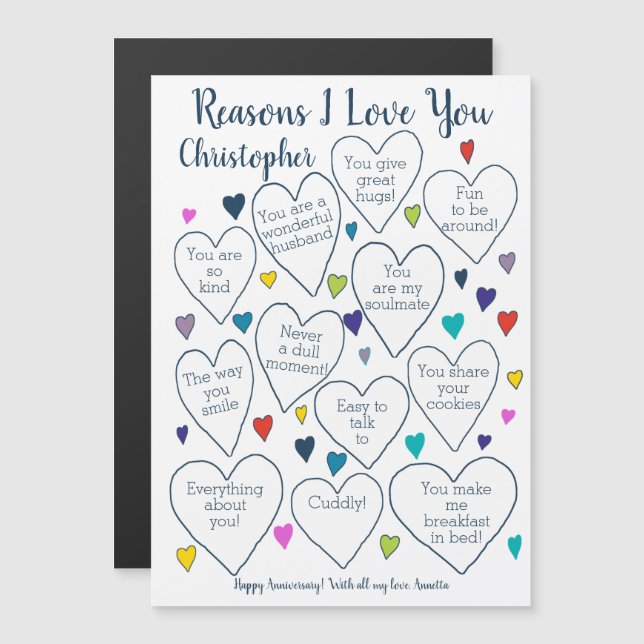 Anniversary Reasons I Love You Personalised Magnet (Front/Back)