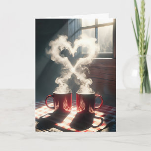 Anniversary Red Mugs With Steamy Heart Card