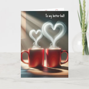 Anniversary Red Mugs With Steamy Heart Holiday Card