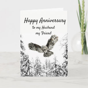 Anniversary Red Owl Bird Watercolor Husband Friend Card