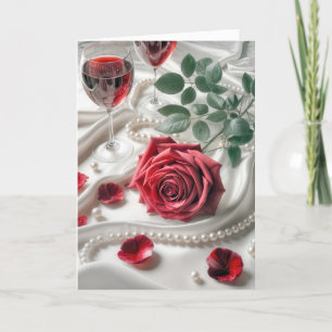 Anniversary Red Rose and Wine Card