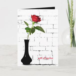anniversary red rose in black vase card