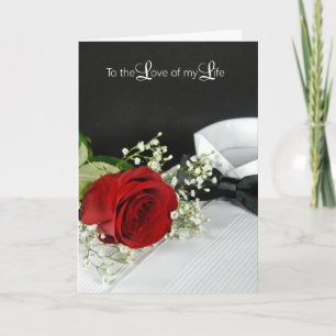 Anniversary Red Rose On Tuxedo Shirt Card