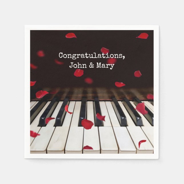 Anniversary Rose Petals on Piano Keys Napkin (Front)
