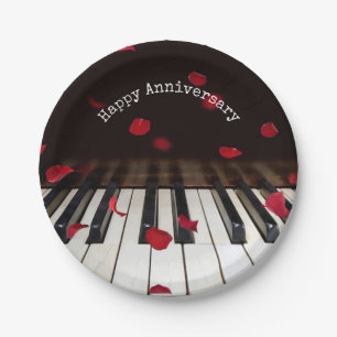 Anniversary Rose Petals on Piano Keys Paper Plate