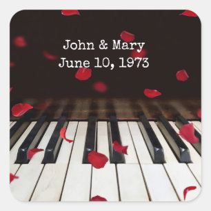 Anniversary Rose Petals on Piano Keys Square Sticker