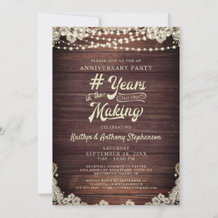 Anniversary Rustic Wood String Lights Ivory Lace I Invitation