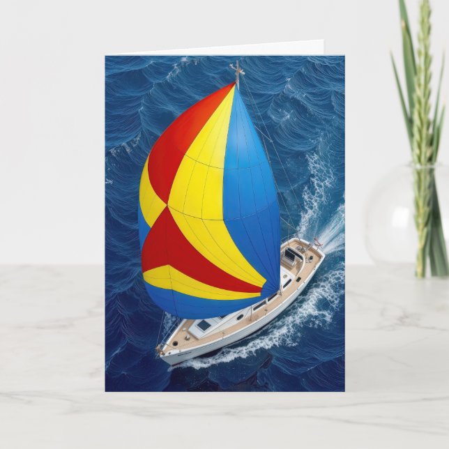 Anniversary Sailing Yacht On High Seas  Card (Front)