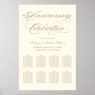 Anniversary Seating Chart   Gold Calligraphy