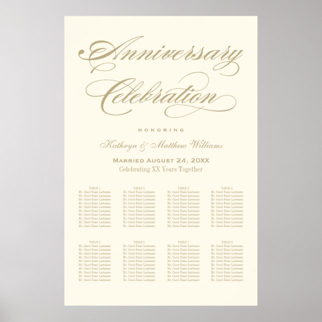 Anniversary Seating Chart | Gold Calligraphy (Front)
