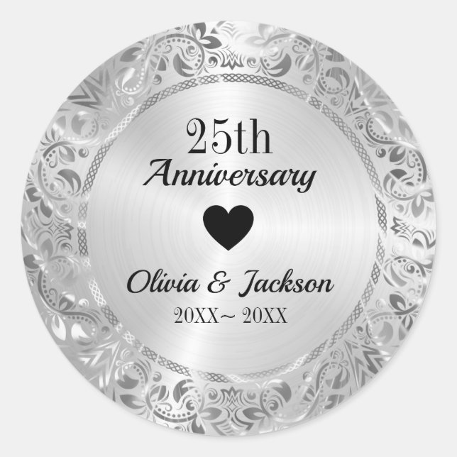 Anniversary Silver Classic Round Sticker (Front)
