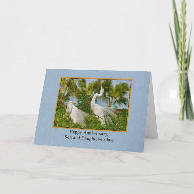 Anniversary, Son and Daughter-in-law, Great Egret Card (Front)