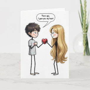 Anniversary Stick Figure Boy and Girl Card