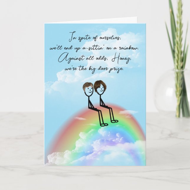Anniversary Stick Figure Couple On a Rainbow Card (Front)