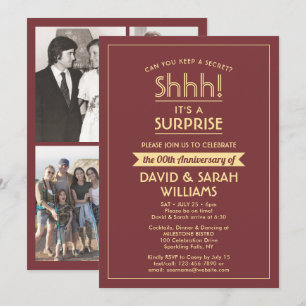 Anniversary Surprise Party Elegant Burgundy & Gold Invitation